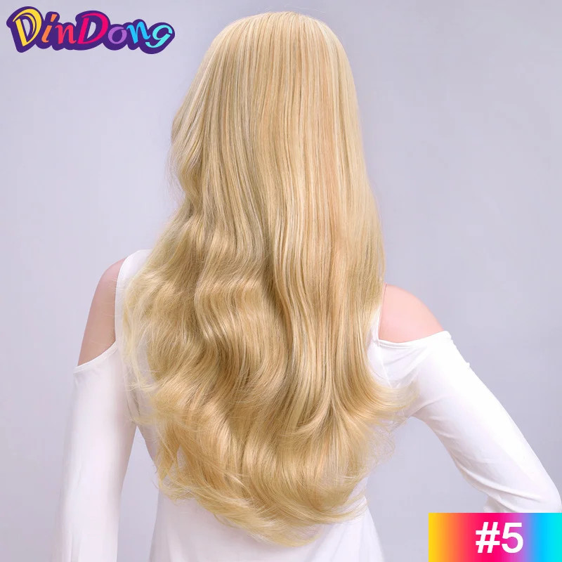 Clips In 24 Inch Blonde Synthetic Long Wavy 3/4 Half Wig Hairpieces For Women