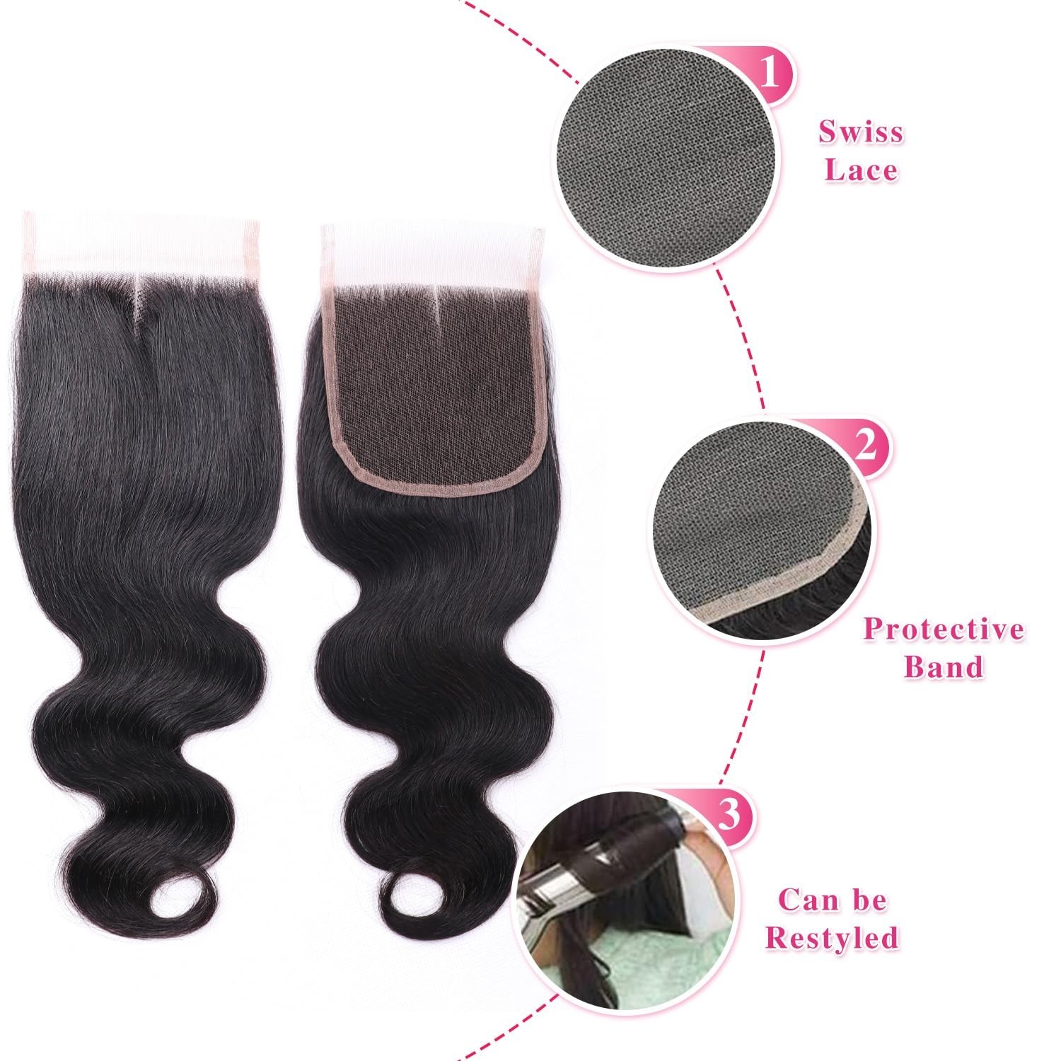 4×4 HD Lace Closure Body Wave Closure Human Hair 8 Inch Natural Black