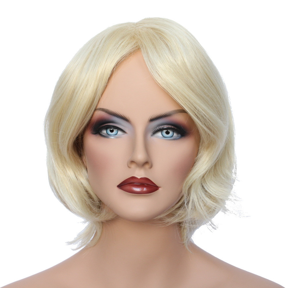 Classic Cap women Synthetic Curly Wavy Short Light Blonde full wig HengFeng ZP14