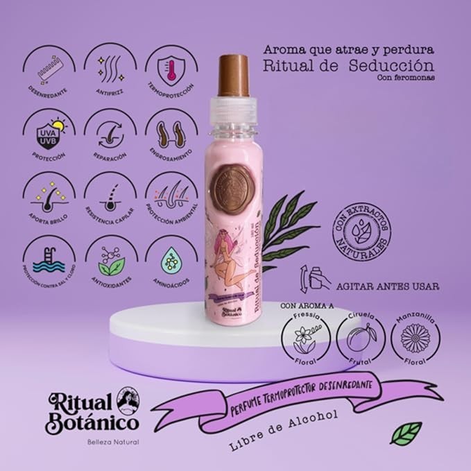 Ritual Botanico Perfume Termoprotector – Pink Spray Bottle with Gold Cap and Fai