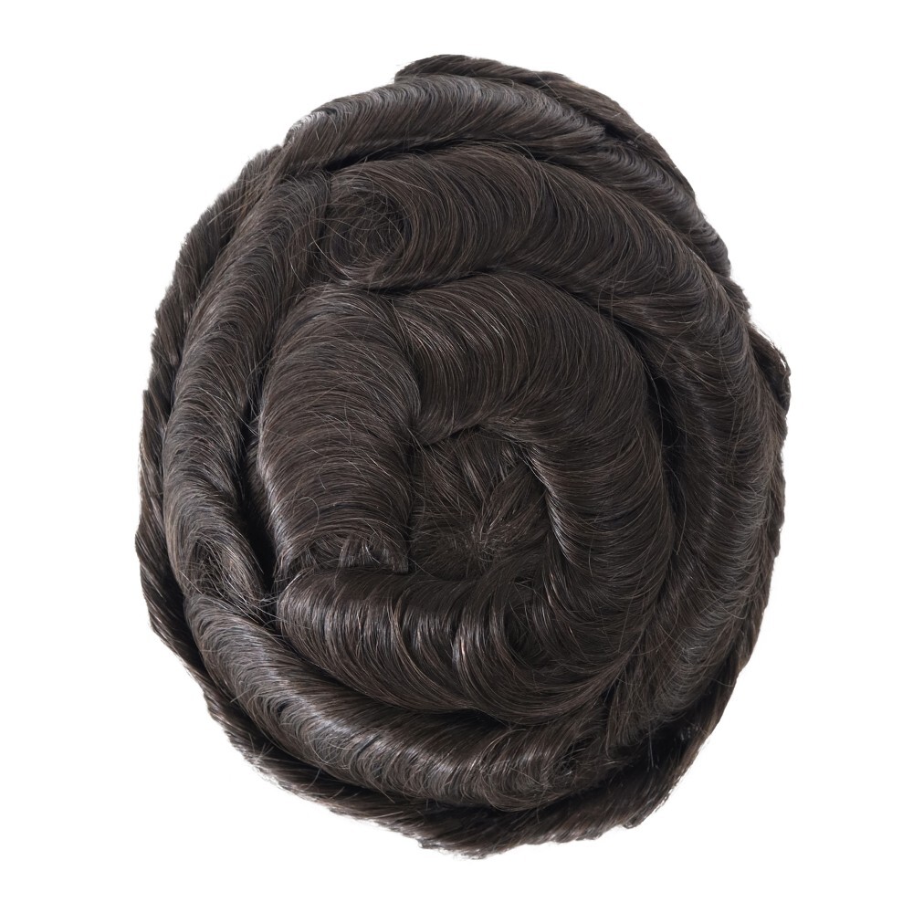 Mens Human Replacement System Skin Toupee Black Grey Hair Toupee Hairpieces 8X10