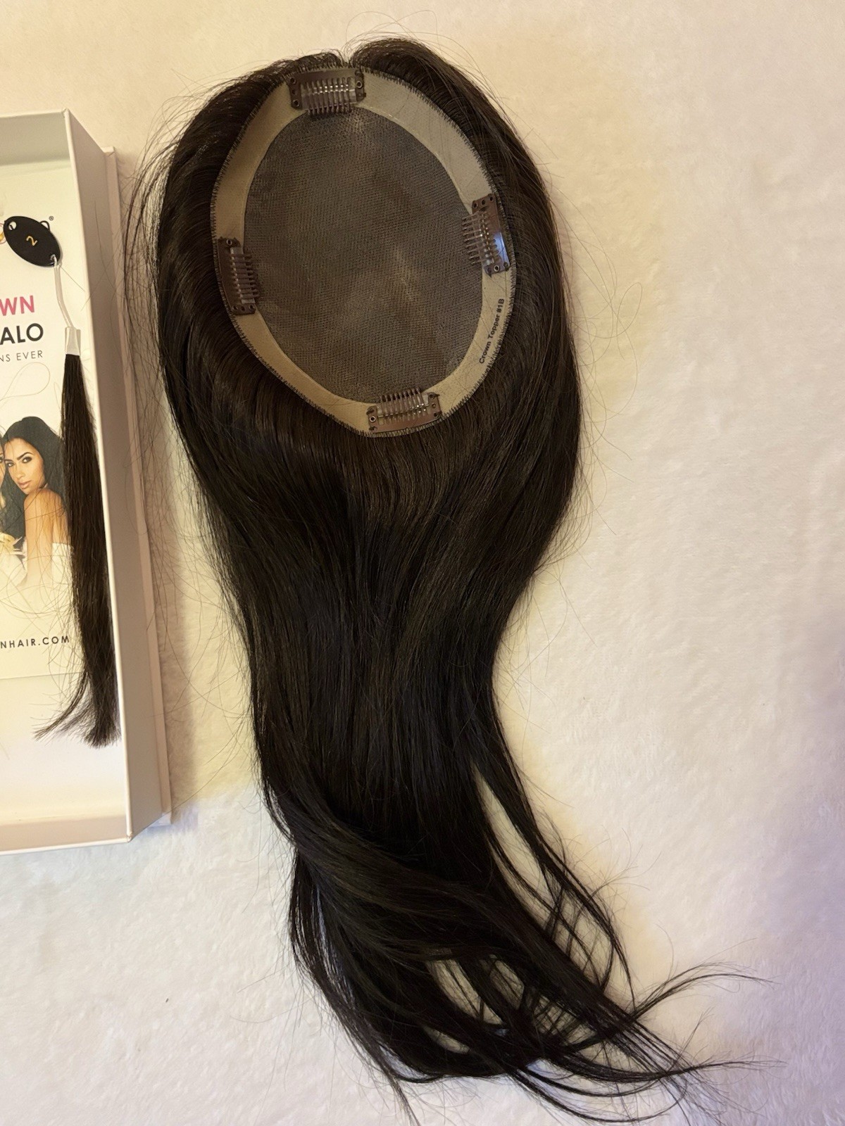 Hidden Crown Remy Human Hair Topper Off Black Clip-In Long Straight Free-Part