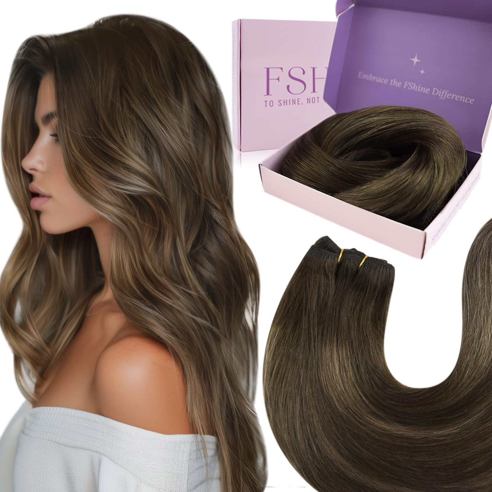 Brazilian Hand Tied Weft Hair Extensions Human Hair 16inch 100g Balayage Dark…