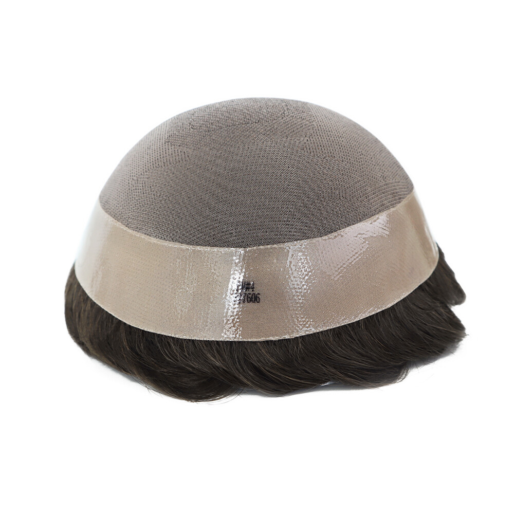 Mens Human Hair Replacement System Hairpiece Mono Poly Skin Toupee Dark Brown#2