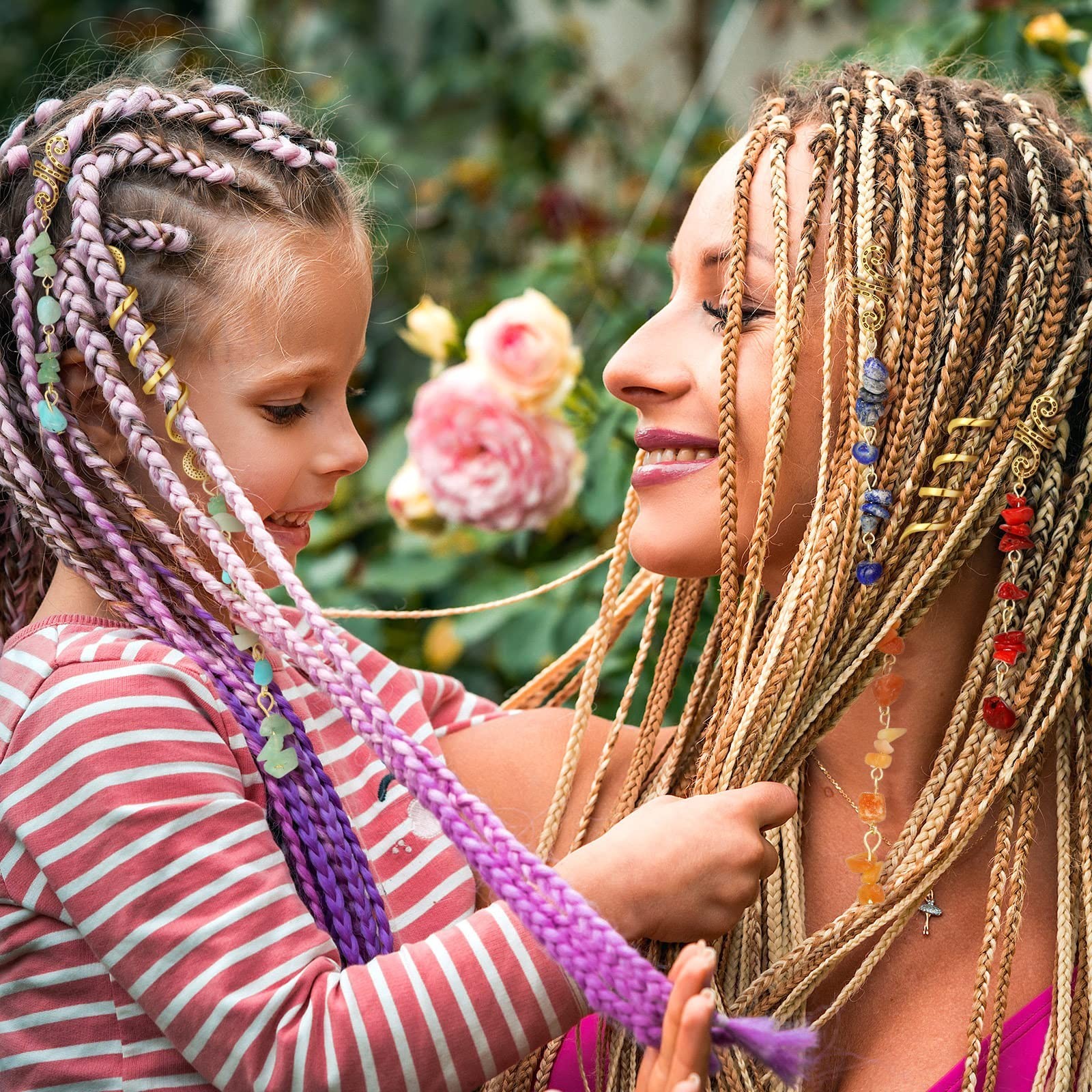 12 Pcs Hair Jewelry for Braids – Natural Crystal Dreadlock Accessories, Gold Cuf