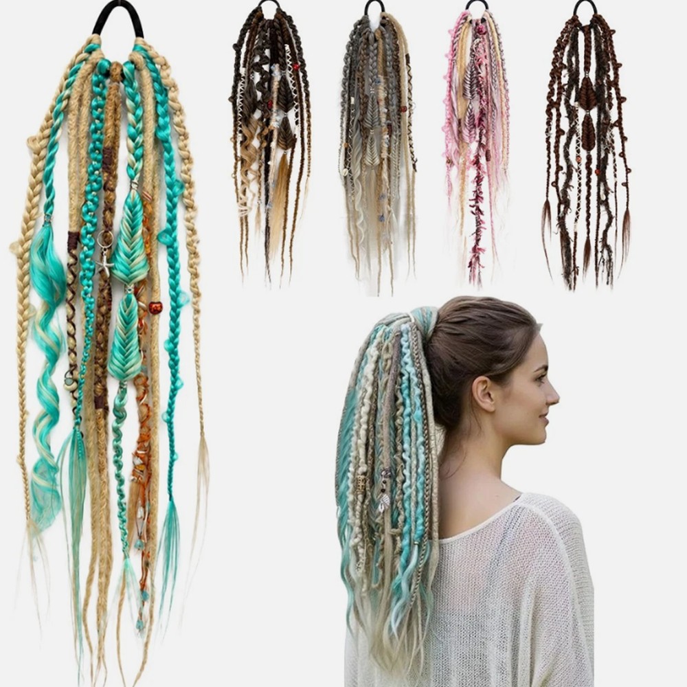 Elastic Dread Ponytail Boho Braided Ponytail Extension Dread Ponytail Extensions