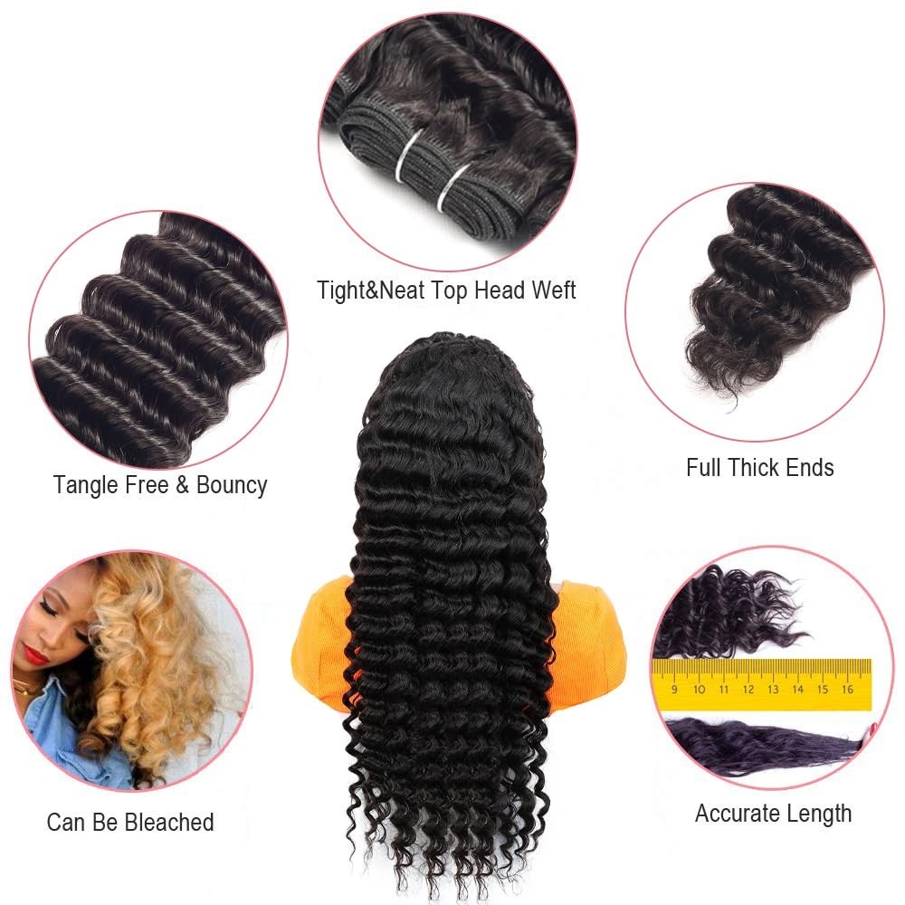12A Deep Wave Human Hair Bundles 22 24 26 Inch Deep Curly Bundles Human G1N