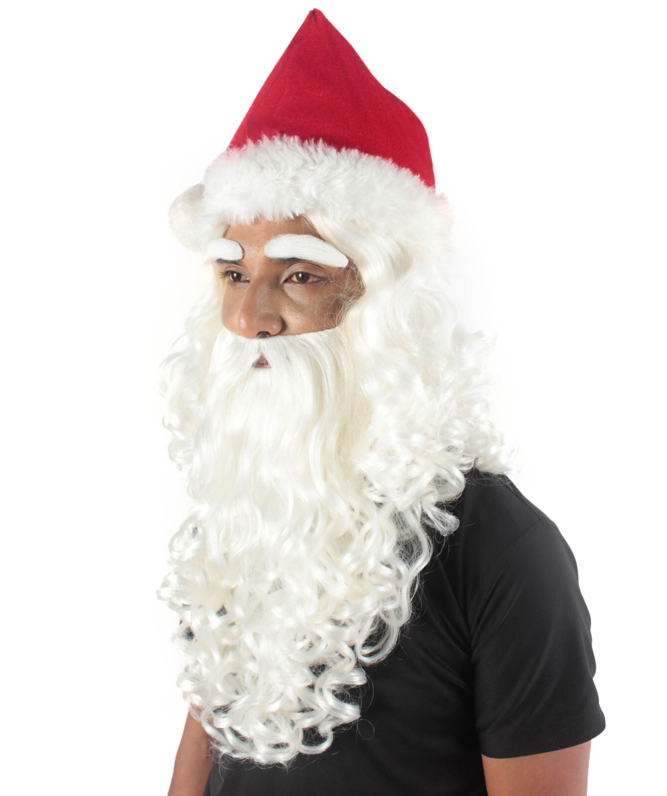 Adult Unisex Christmas White Wig Beard Red Hat Set Long Synthetic Fibric HX-085A