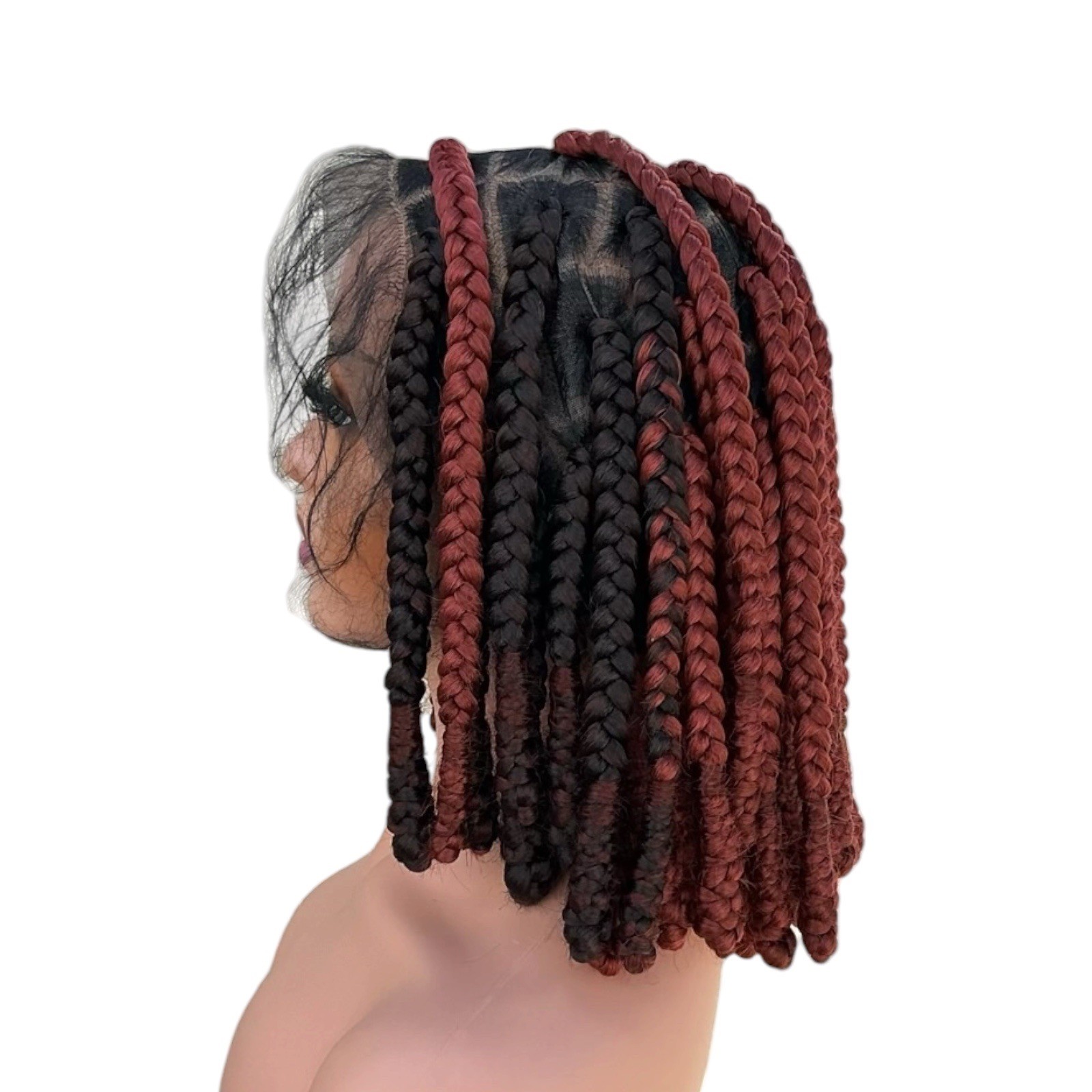 Handmade Burgundy Black Braided Bob Wig Lace Front Box Braids Ready to Wear