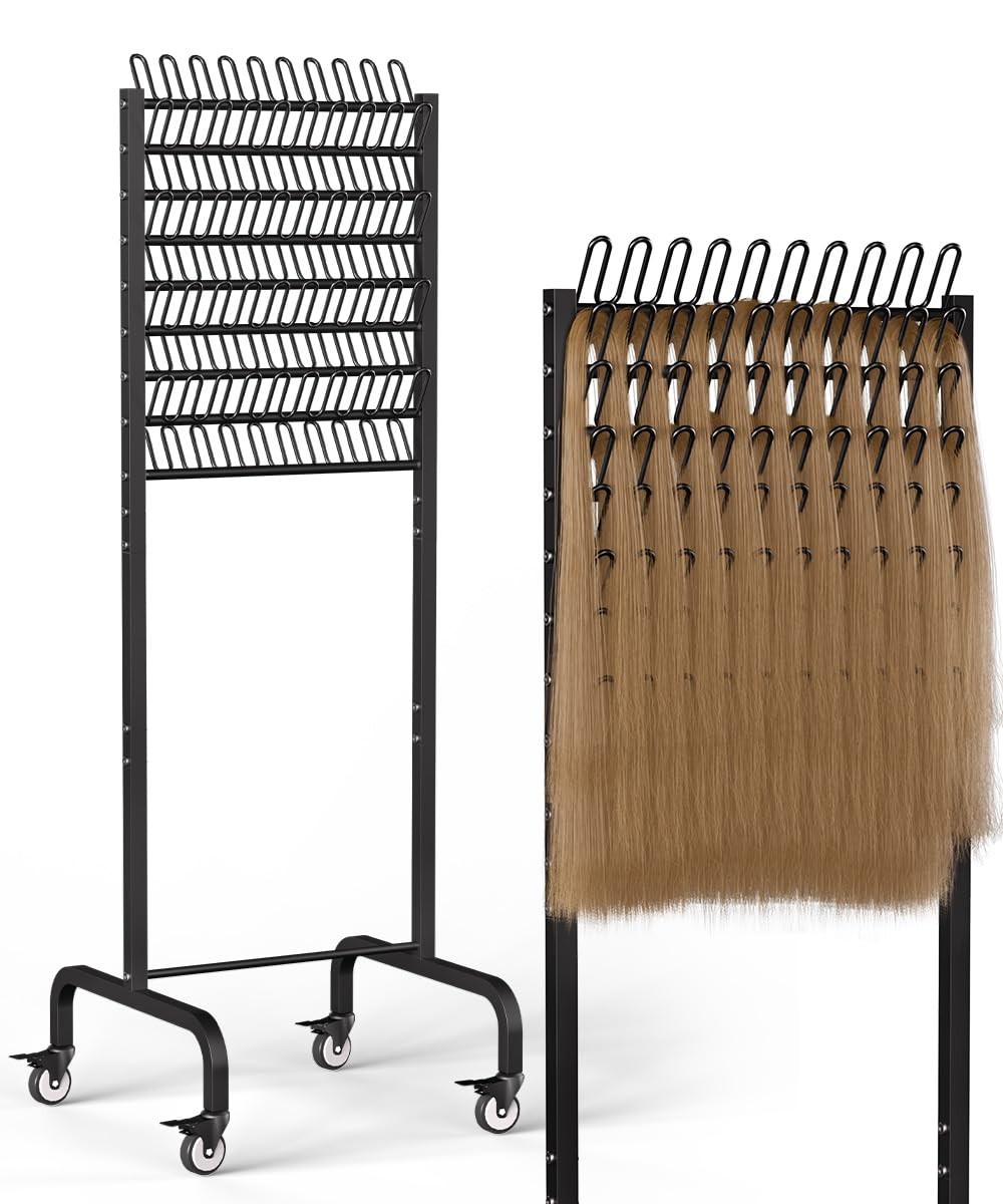 90 Pegs Braiding Hair Rack, Adjustable Metal Hair Separator Stand with Wheels…