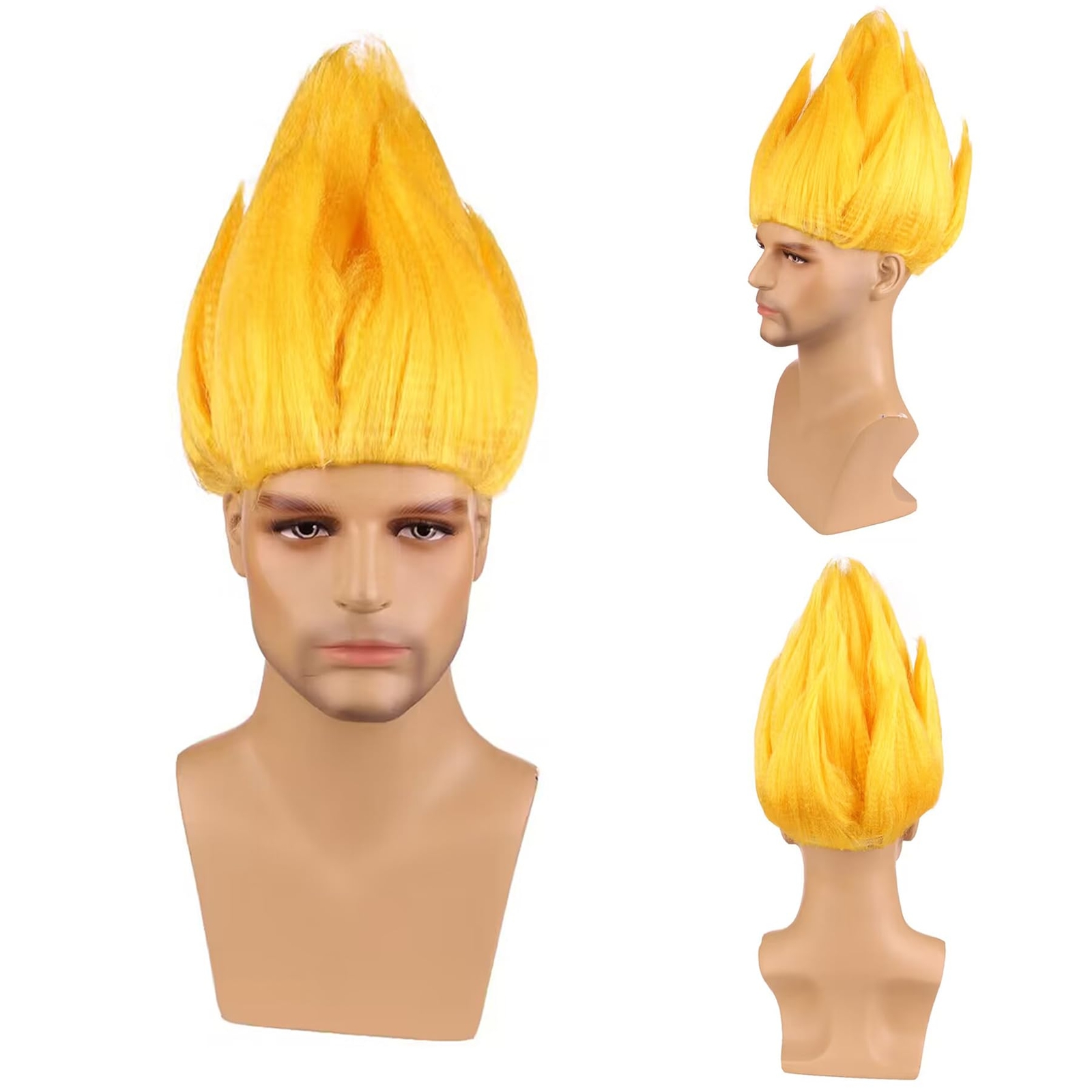Flame Shape Wig Men Short Yellow Costume Wig Kid Adults Yellow Fire Halloween