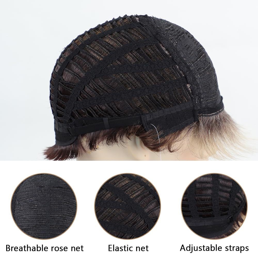 Ombre Short Wig Rose Net Synthetic Full Head Wig For Women Daily Party Cosplay