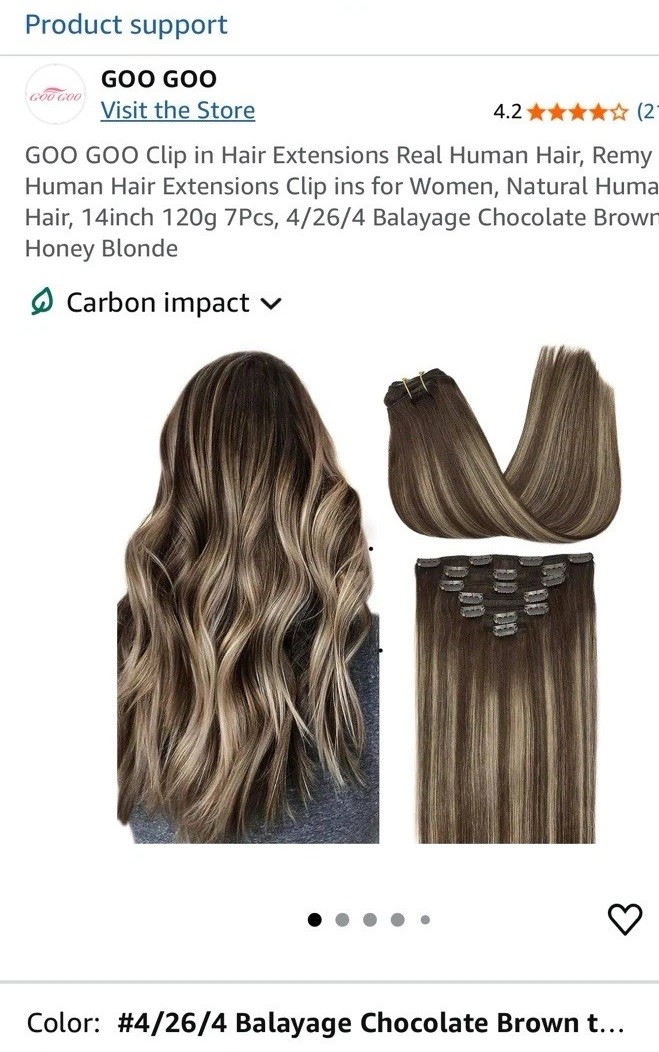 GOO GOO Clip In Human Hair Extensions 14in, Chocolate Brown To Honey Blond