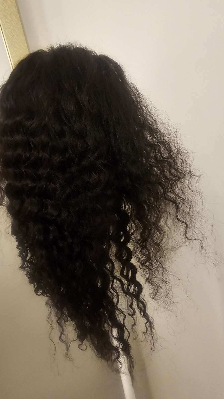 High Quality regular 22″ black waterwave 100% Virgin Human Hair Lace front Wig.