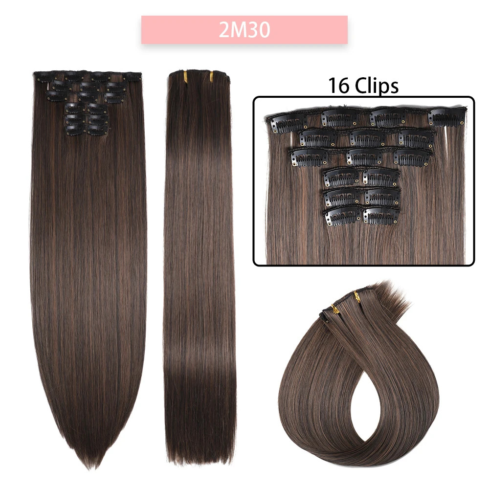 24in Extensiones de Cabello con Clips para Mujer Pelo Liso y Resistente al Calor