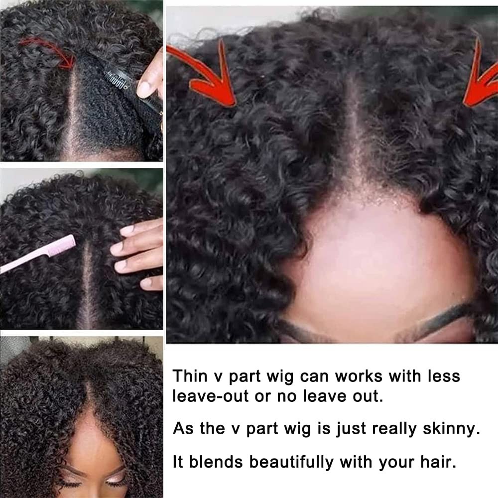 V Part Wig Human Hair Kinky Curly Half Wig for Black Women Curly V Part Wig