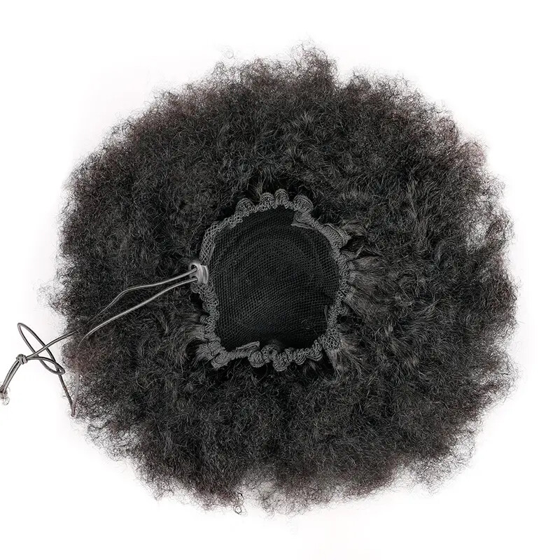 Clip in Human Afro Puff Drawstring Ponytail Bun Scrunchie Updo Chignon Hairpiece