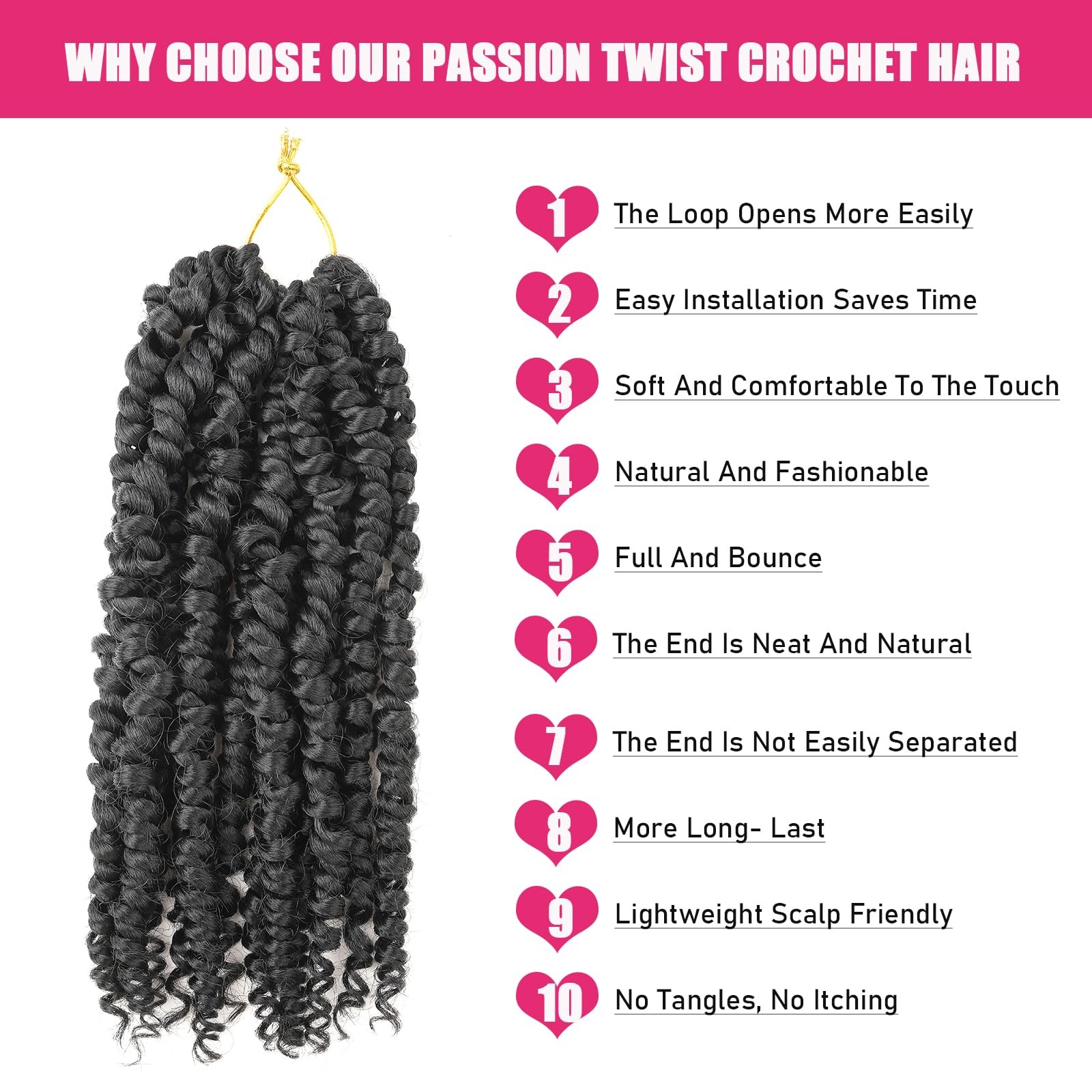 Passion Twist Crochet Hair 10 Inch 6 Packs Pre-Twisted, Pre-Looped, Wavy, Cur…