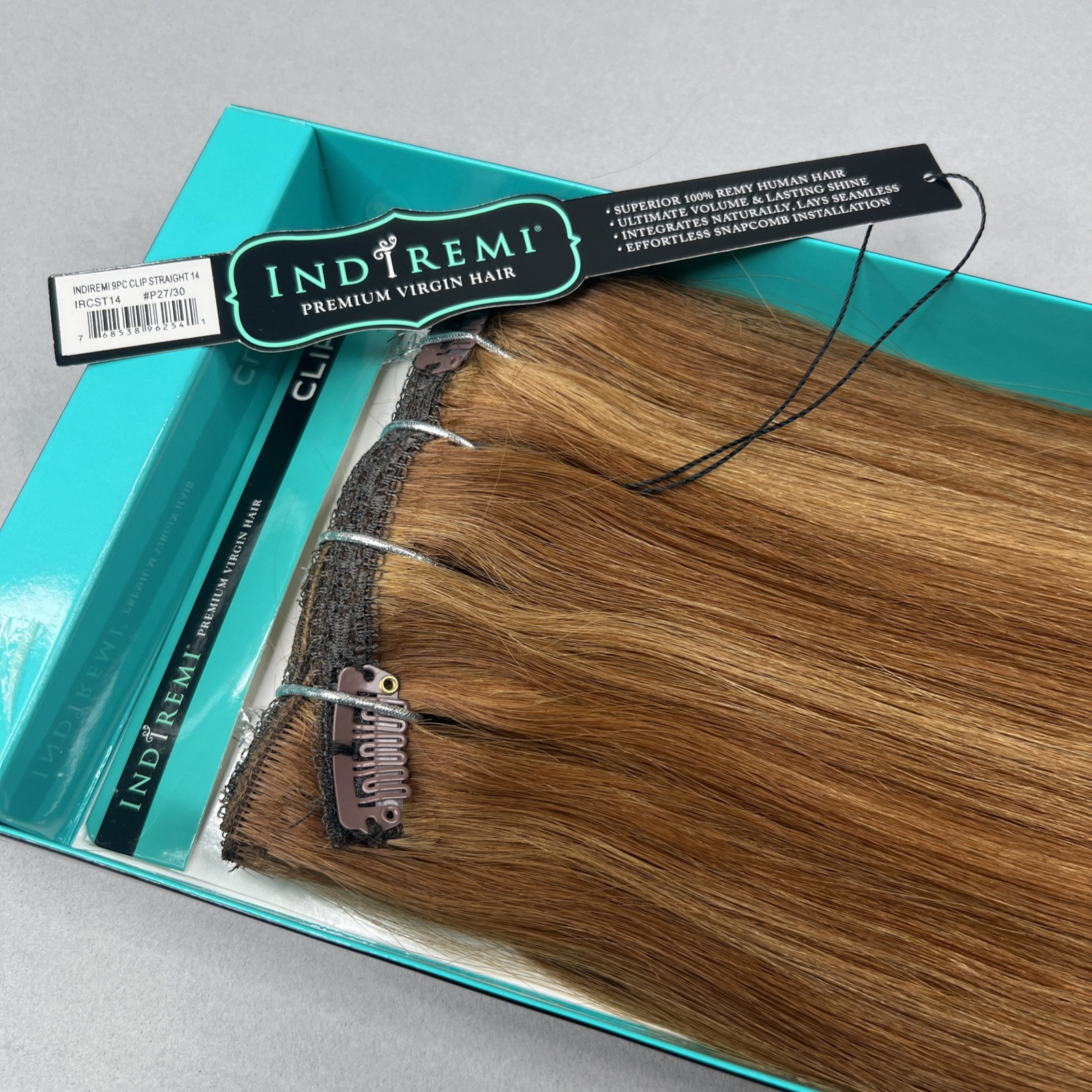 Indi Remi 9 Pc 14” Clip-in #27/30 Honey Blonde & Brown Straight Virgin Remi Hair