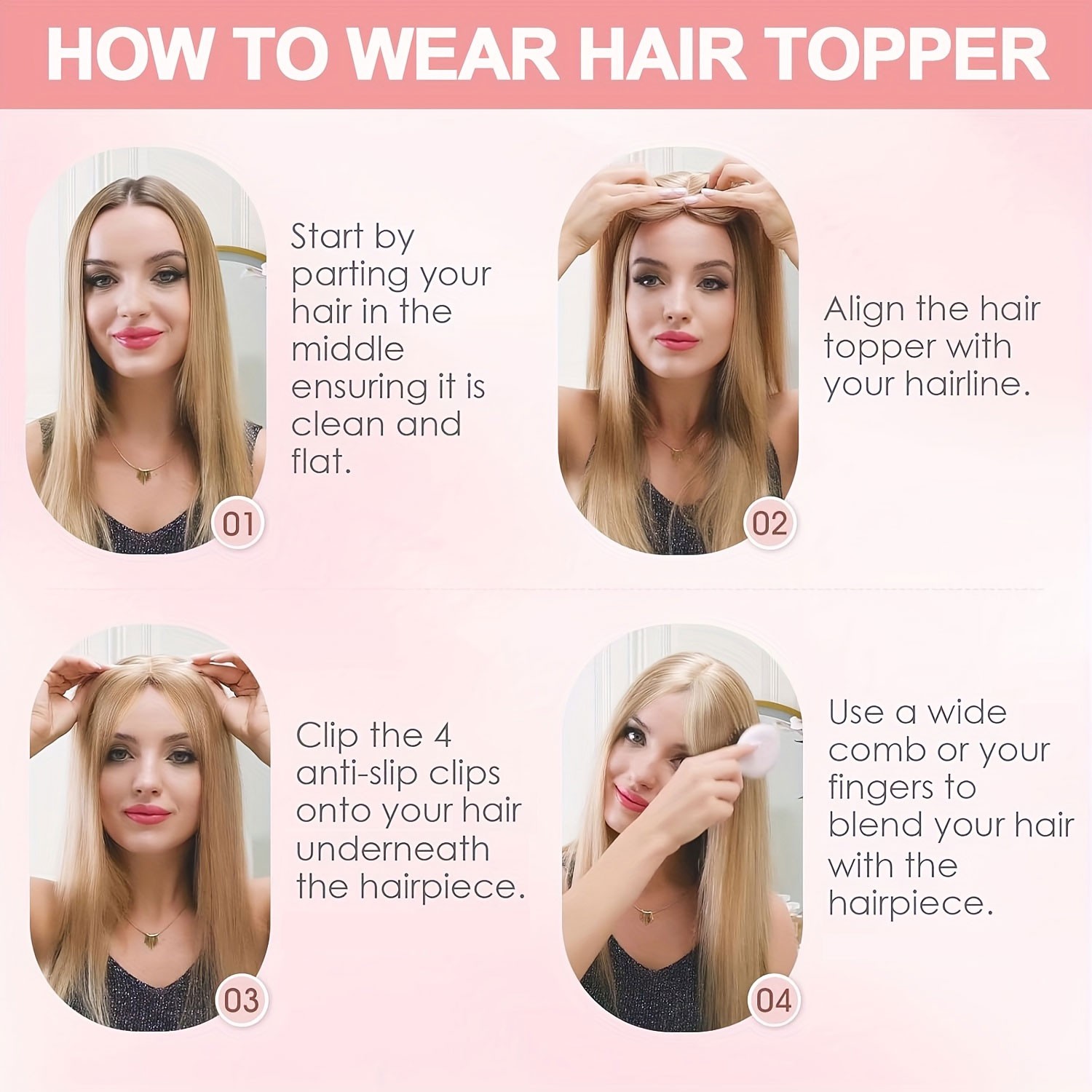 14in Topper Hairpiece Top Wiglet Womens Toupee Clip In Hair Silk Base with Bangs