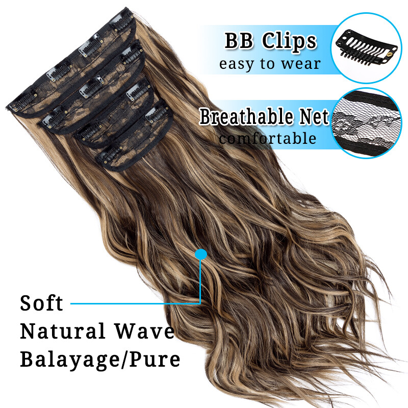 100% Long THICK Clip in Hair Extensions Full Head 4 Pieces Long For Women 180g