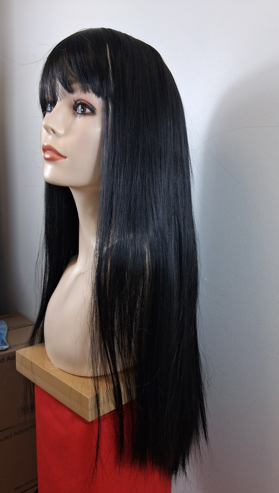 Long Straight wig with Air Bangs High Temperature Synthetic Fiber Heat Resistant