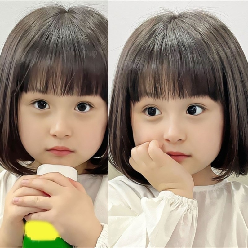 Kids Short Bob Wigs Natural Lookings Hairpiece Easy To Wear Breathable Headcover