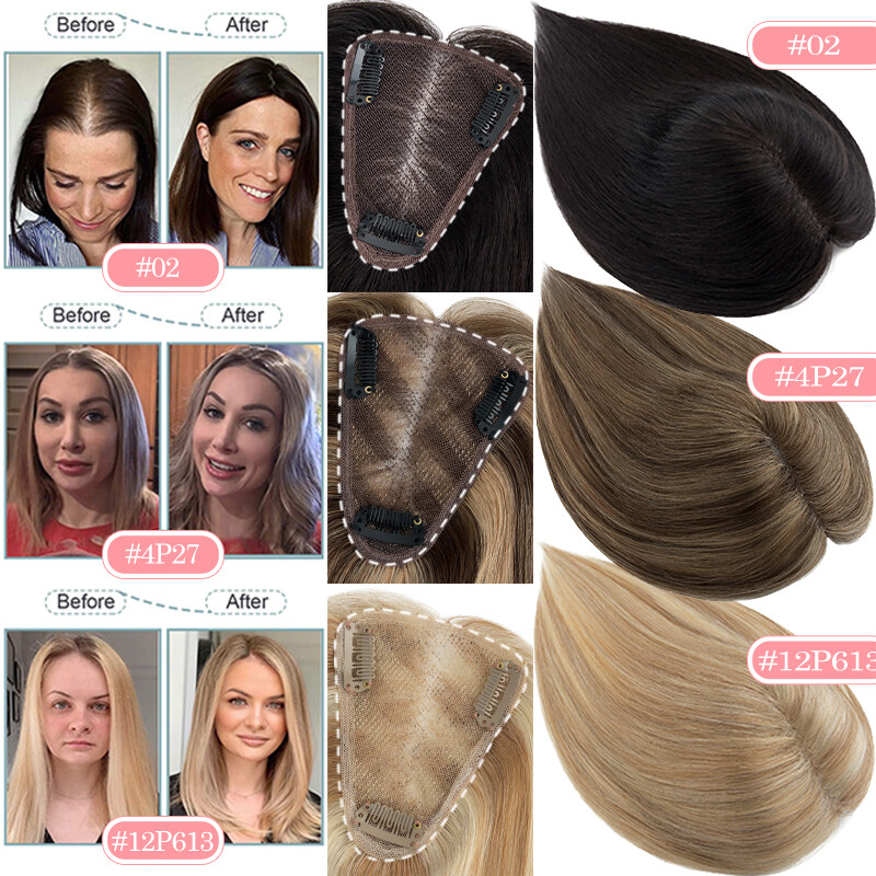 Hair Toppers Clip in Real Remy Human Hair Piece 130% Density Lace Base 8x10cm US