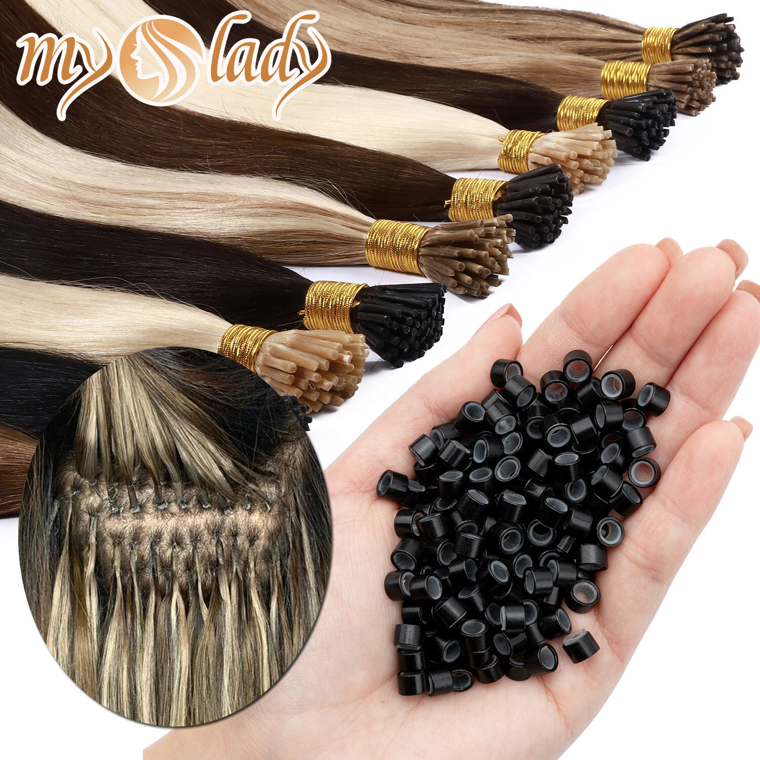 200-1000PCS Nano Ring Micro Links Beads Silicone Lined For I Tip Hair Extensions