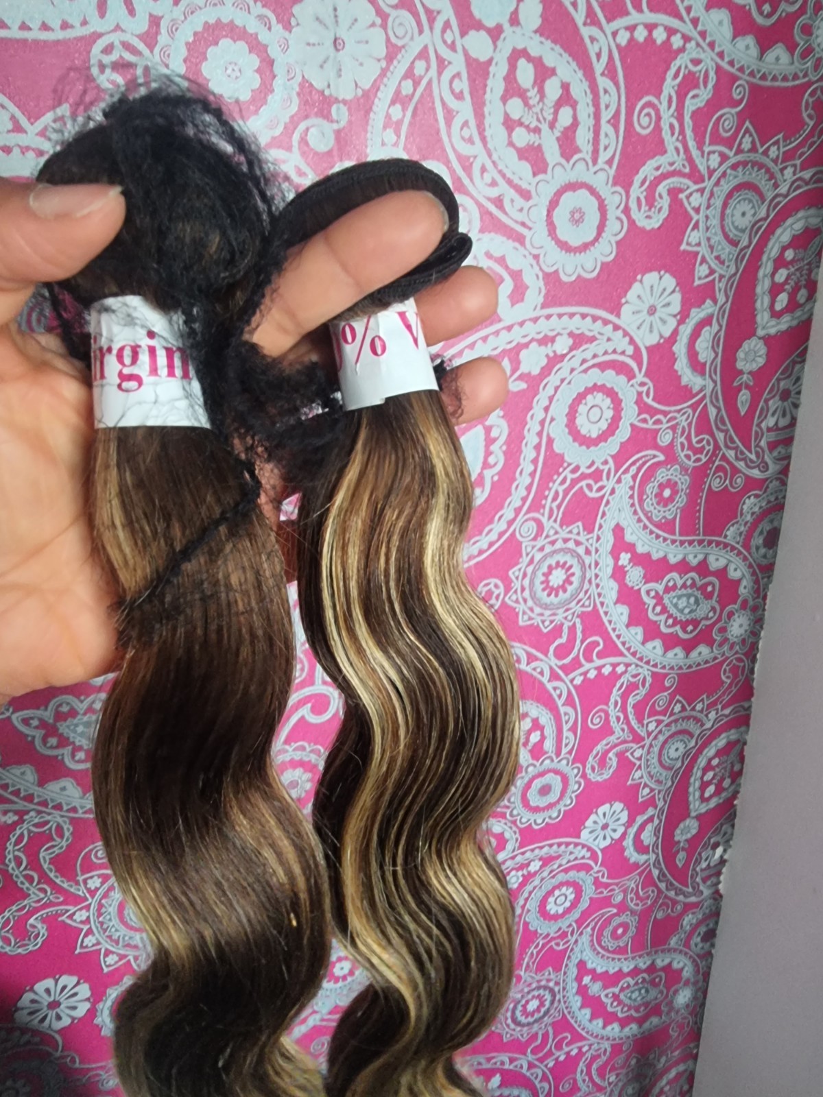 12AA P4/27# PIANO BALAYAGE RAW BRAZILIAN VIRGIN HUMAN HAIR BODY WAVES 200g 18+18
