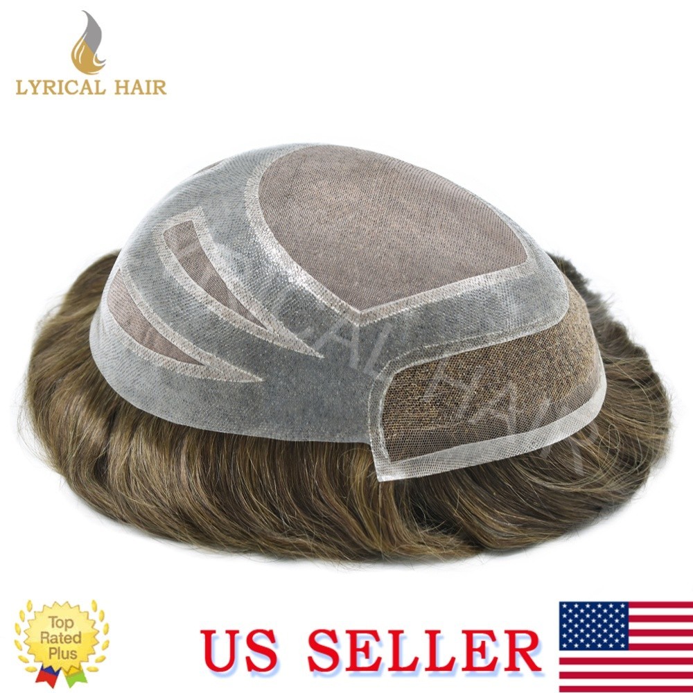 Mens Toupee Human Hair French Lace Front Natural Hairline Durable Hairpiece Wig