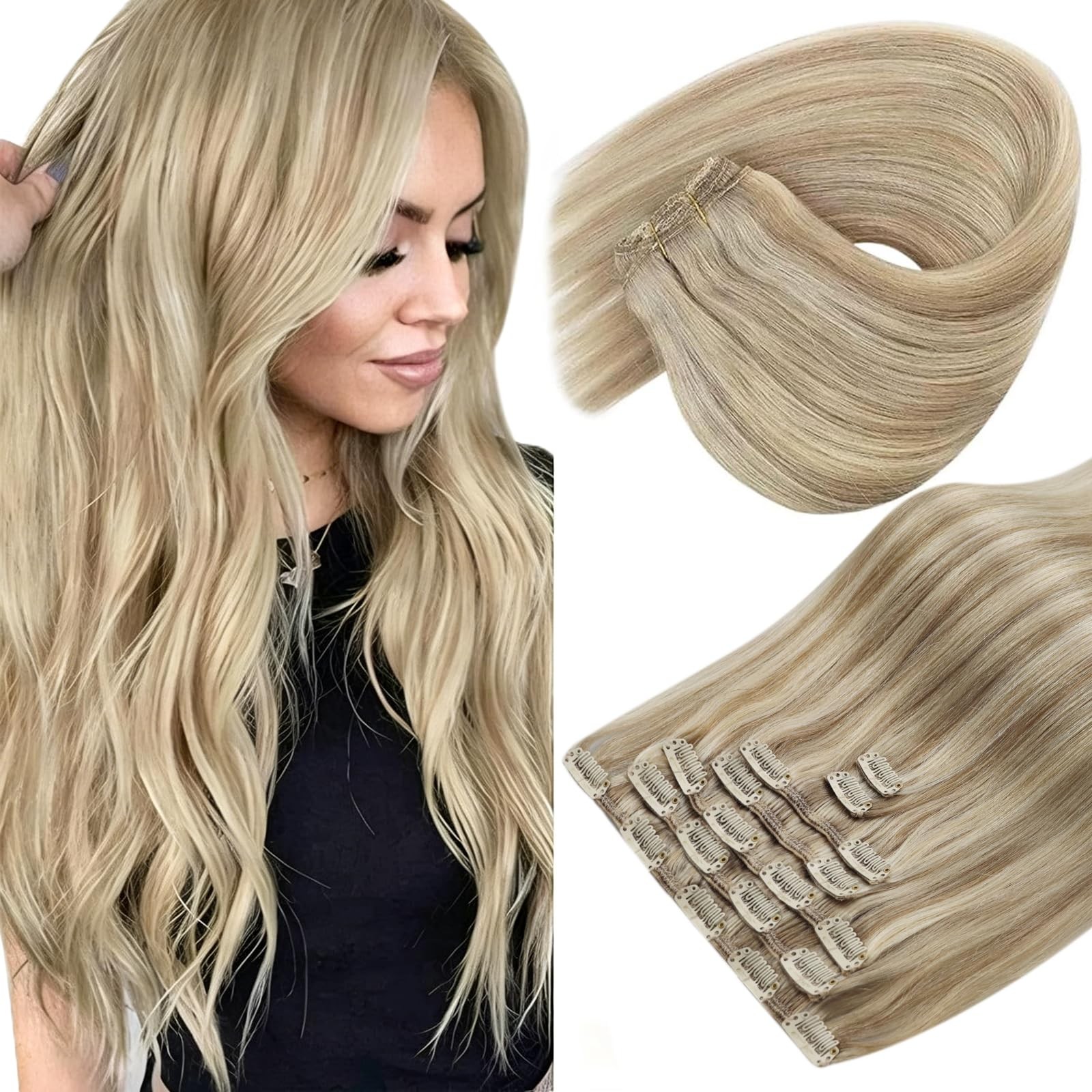 Sunny Hair Clip in Hair Extensions Real Human Hair 20 Inch 120g Remy Hair Cli…
