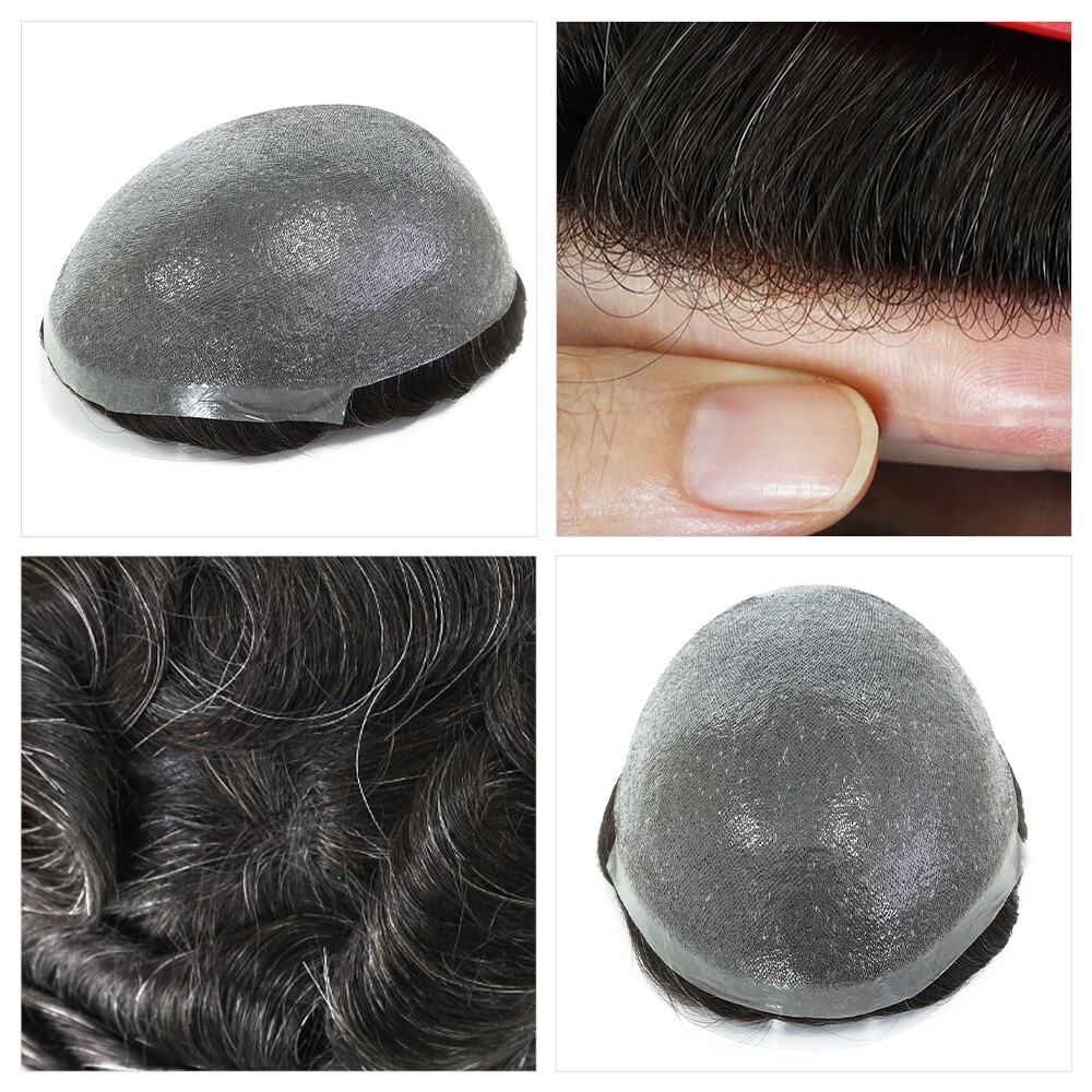 Mens Toupee Human Hair Replacement System Thin Skin BIO Hairpieces 8X10 #210