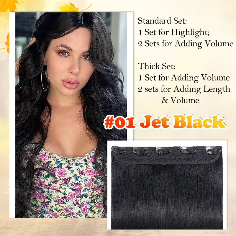 3/4 Full Head Hairpiece Clip in 100% Real Human Hair Extensions One Piece Thick