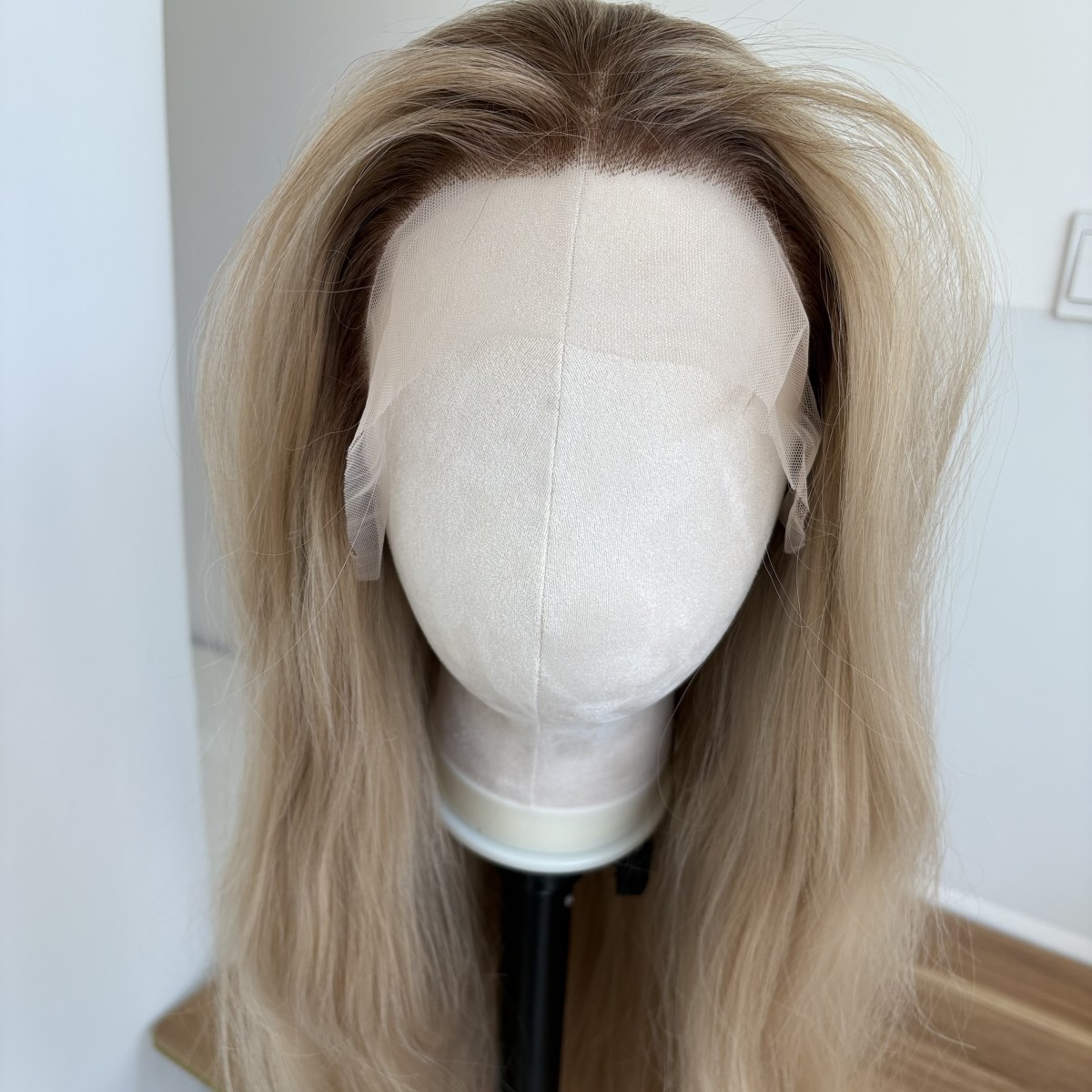 Synthetic Hair Brown Blonde Long Straight Pre Plucked Frontal Lace Wig Natural