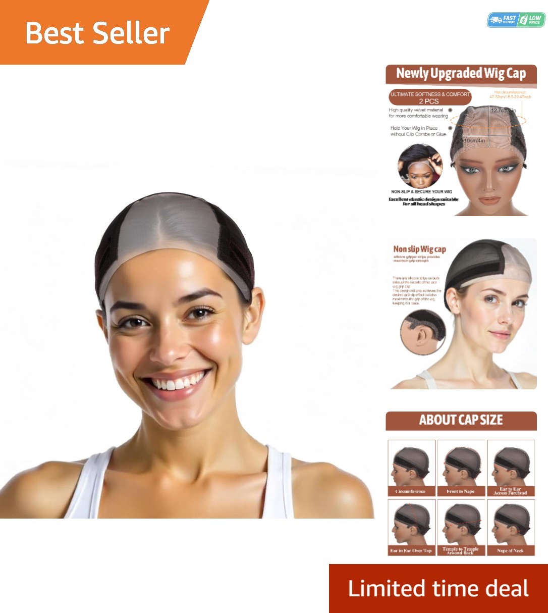 Lace Wig Grip Cap for Women, 4×5 Transparent 4 x 5 Inch, Brown