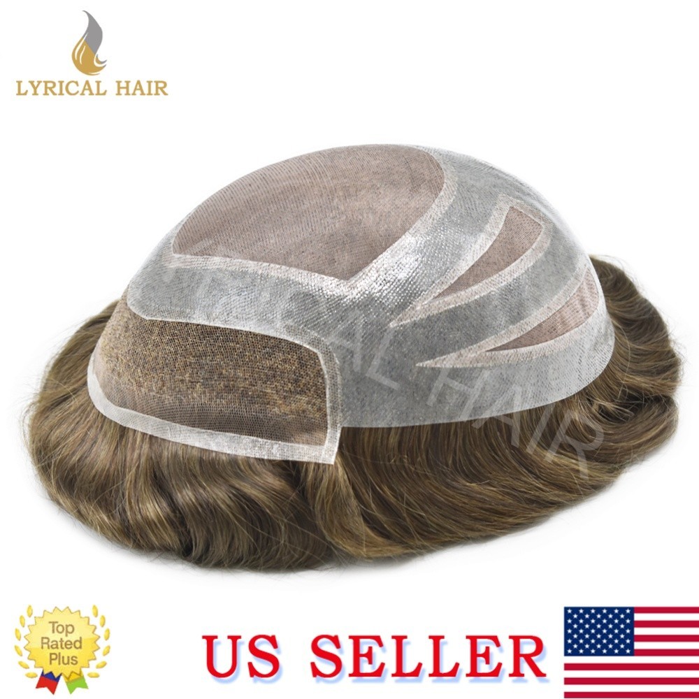 Mens Toupee Human Hair French Lace Front Natural Hairline Durable Hairpiece Wig
