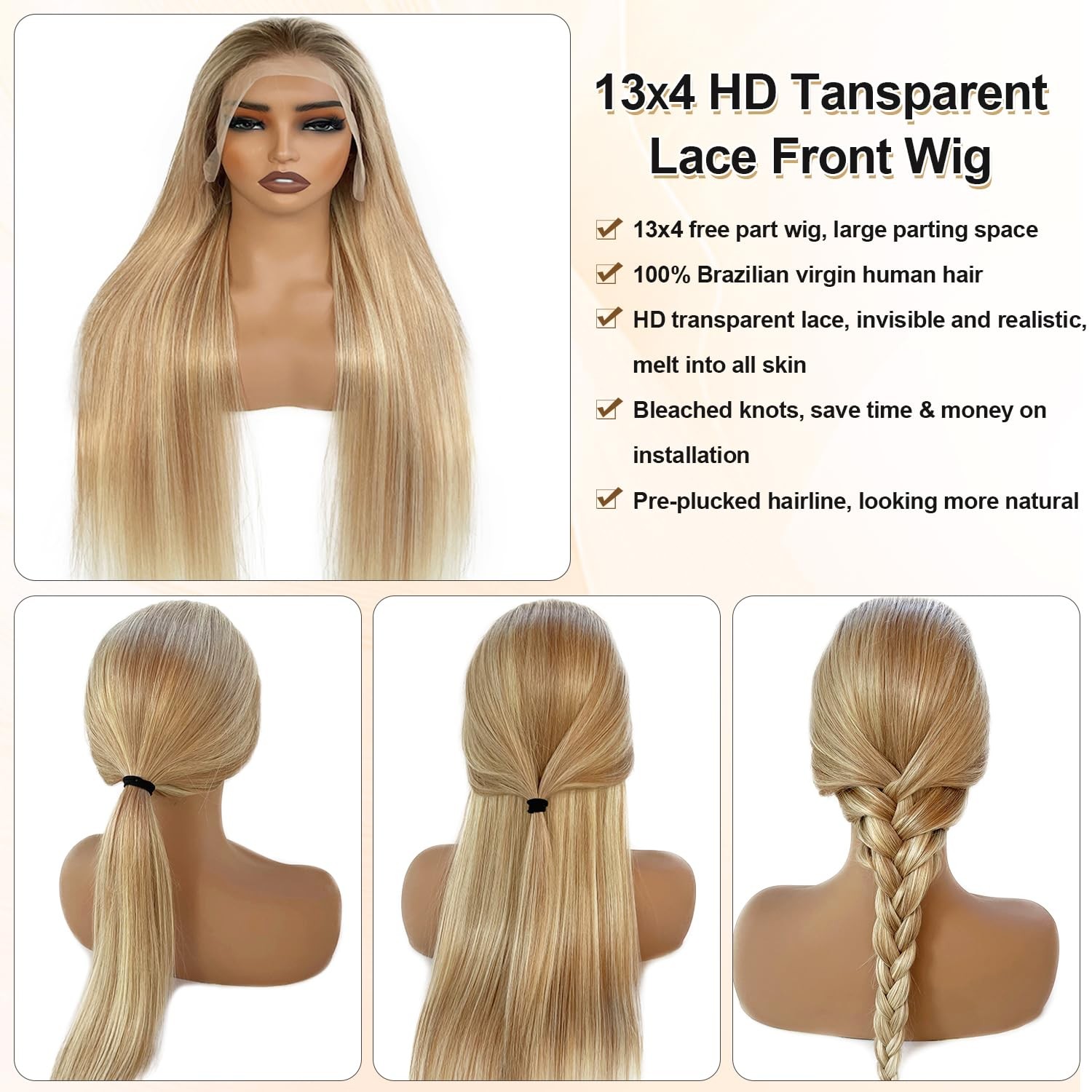 Benafee Blonde Highlight Wig Human Hair Wear And Go Glueless 13X4 Hd Lace