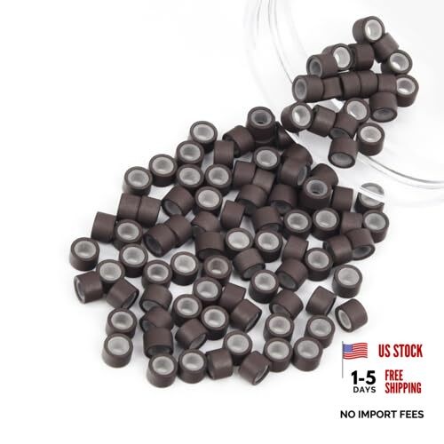 100Pcs 4mm Silicone Lined Micro Ring Beads for Hair – Brown