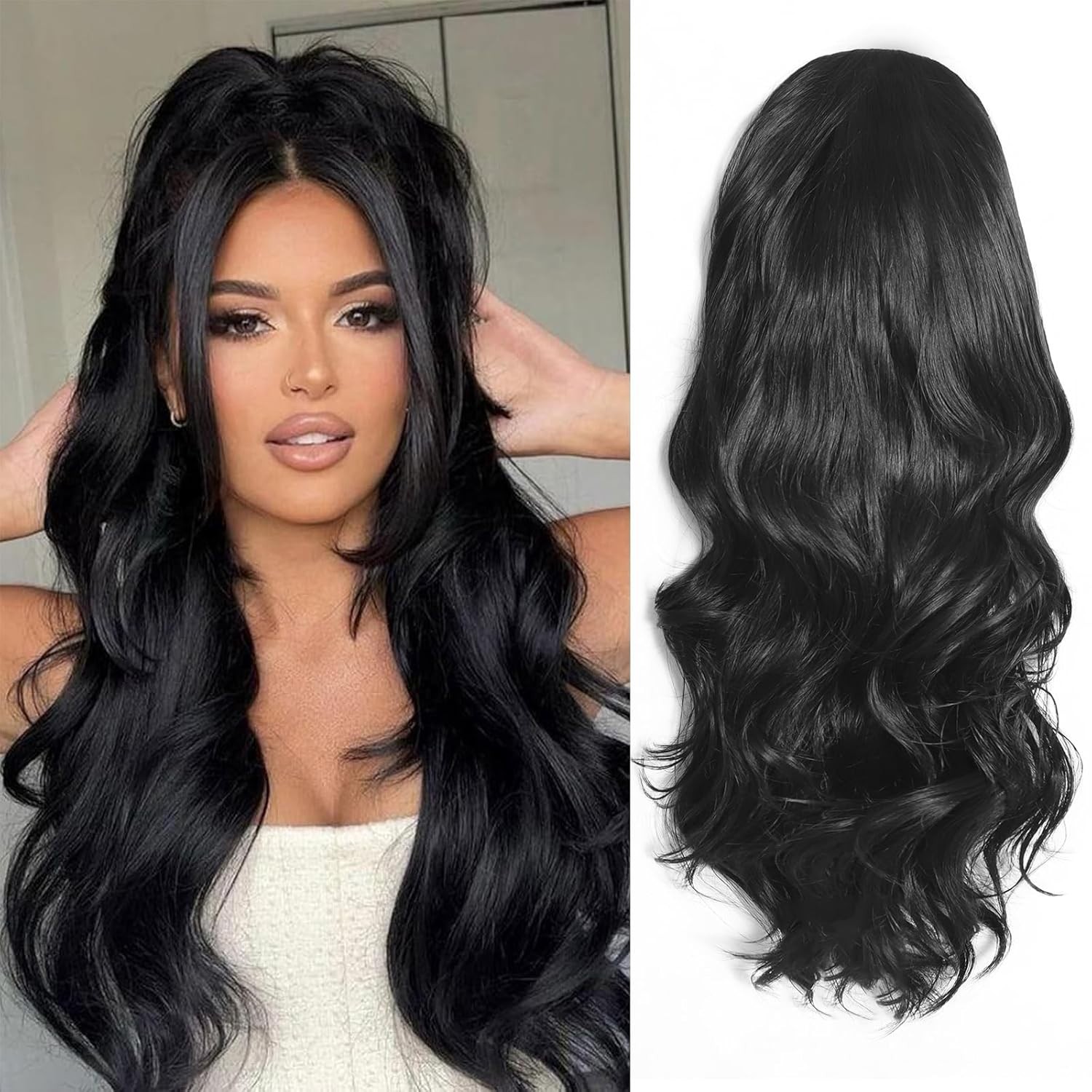 24″ Natural Black Wavy Half Wig for Women Daily Party 153E770937