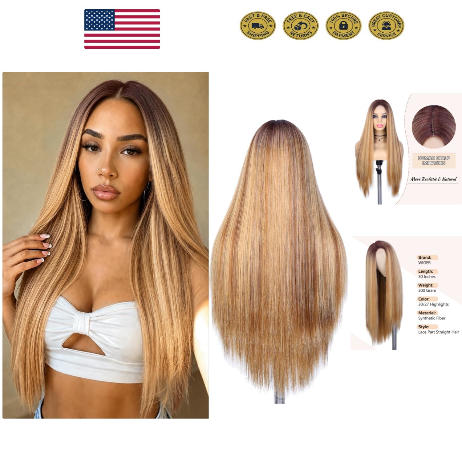 30-Inch Ombre Highlight Blonde Wigs for Black Women – Luxurious & Stylish