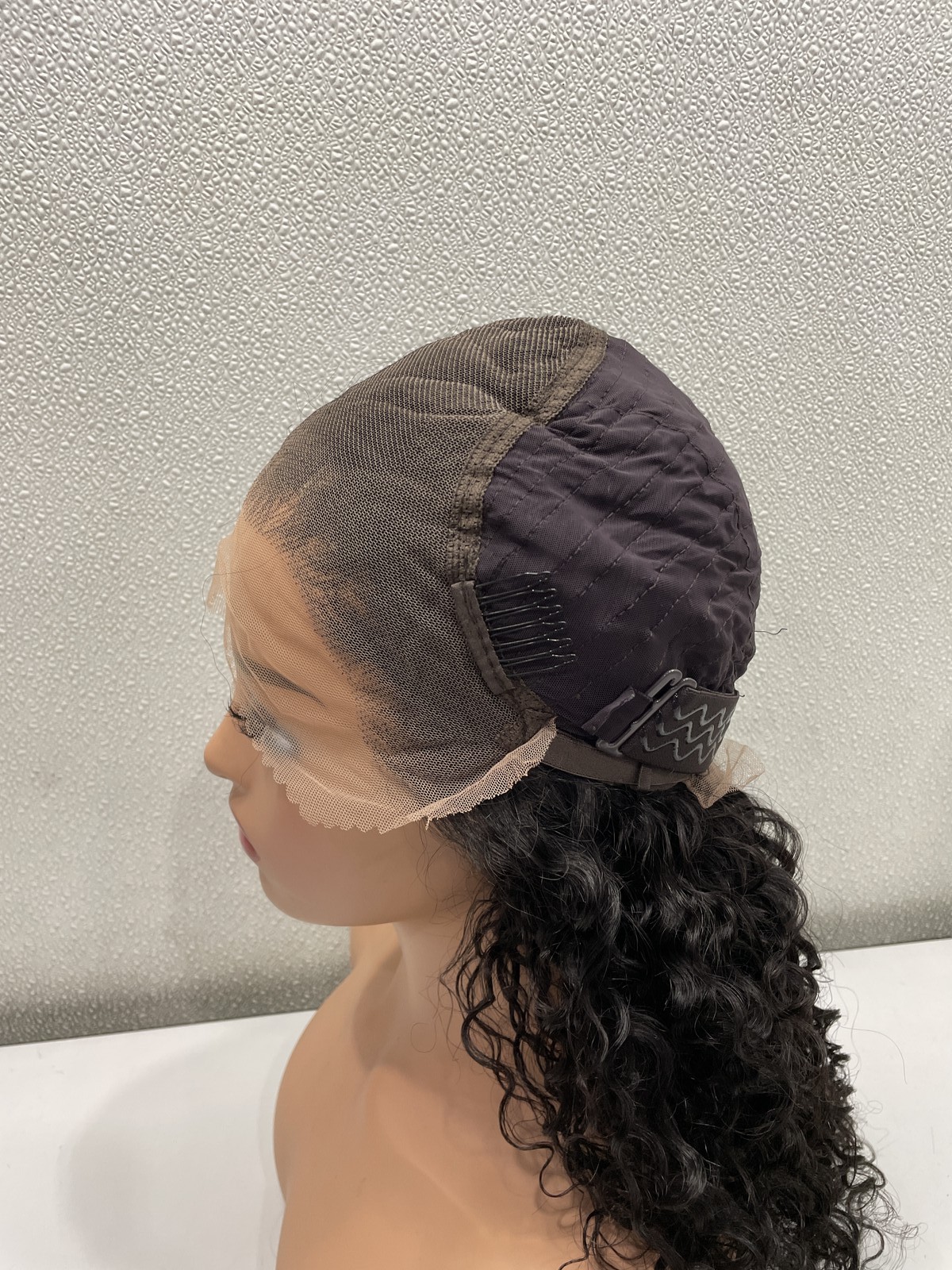 SNJON Natural Black Water Wave Human Hair Blend 13×6 Front Lace Wig, 18″