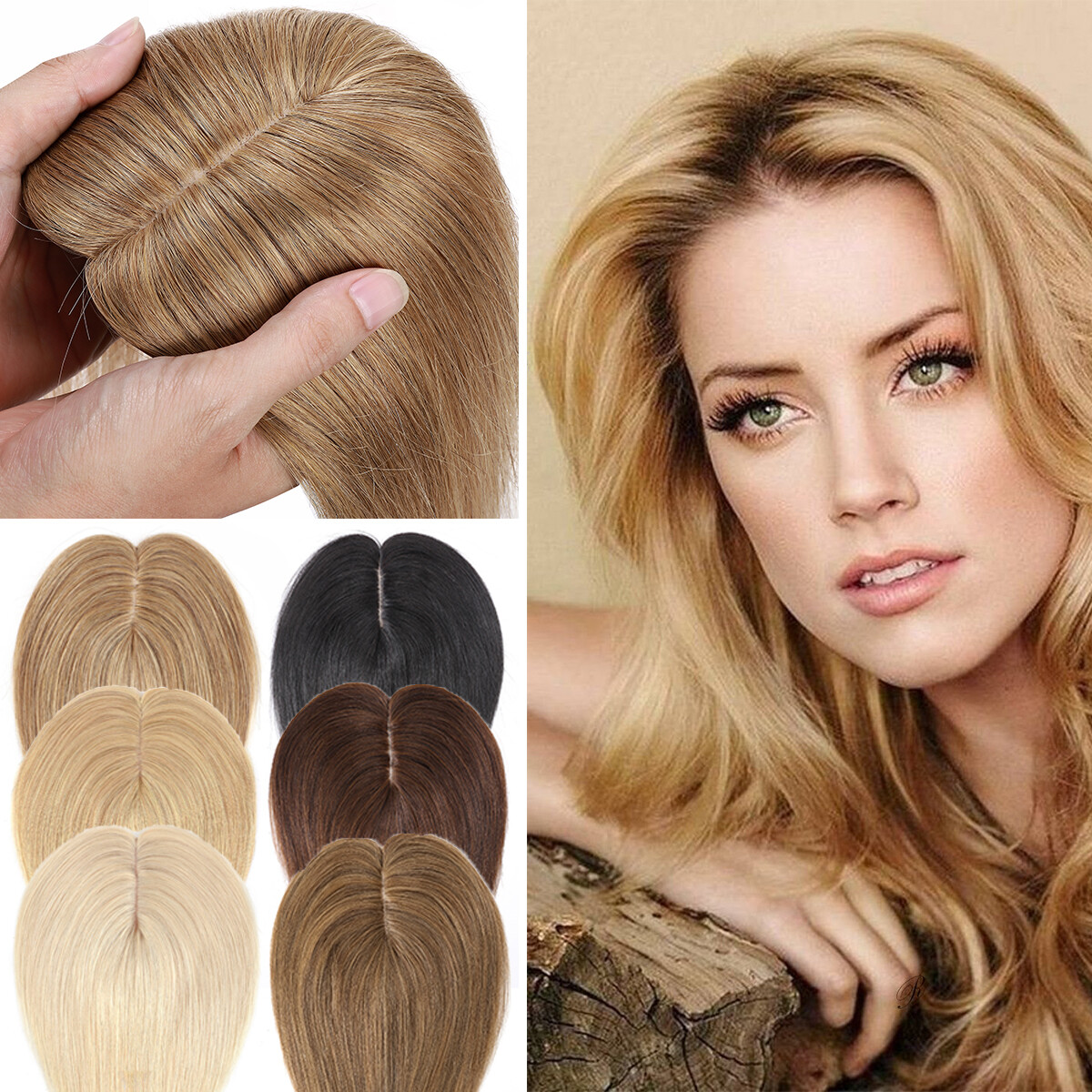 Thick Density Topper Top Piece Clip In Women Remy Human Hair Hairpiece Silk Base