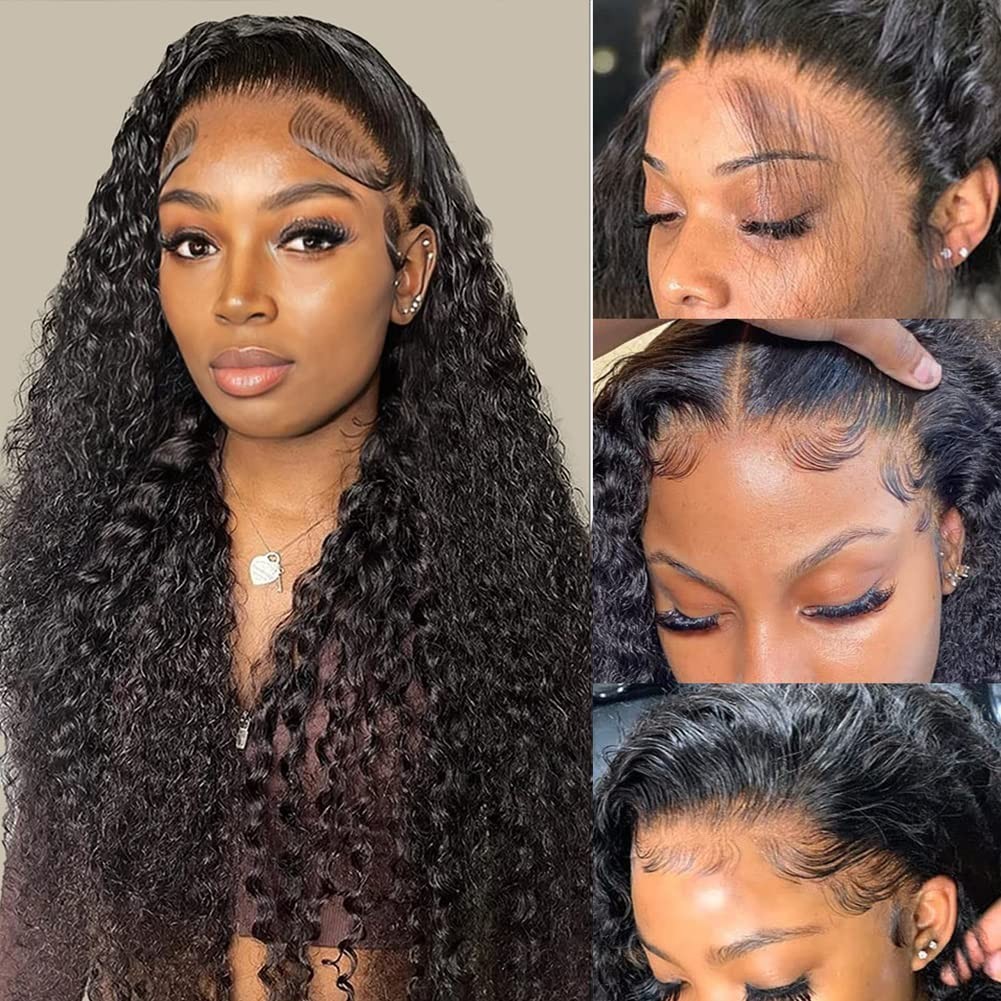30″ Deep Wave Lace Front Wig – 180% Density, HD Transparent, Curly, Pre-Plucked,