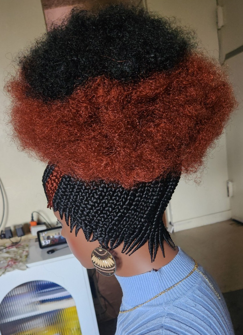 Fully Hand Braided box Afro kinky 1B/Burgundy