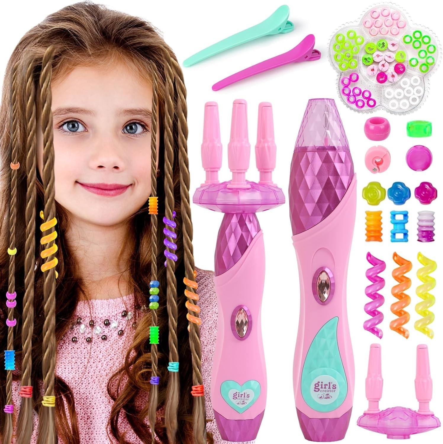 Enchanting Pink Hair Braiding Machine with Accessories for Young Fashionistas
