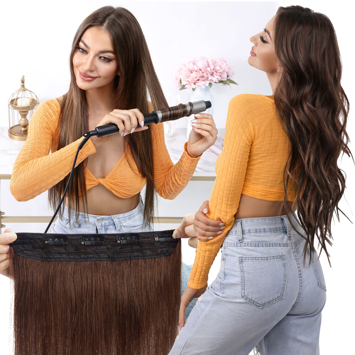 Real Thick 100% Remy Human Hair Weft Extensions Clip in One Piece CLEARANCE Soft