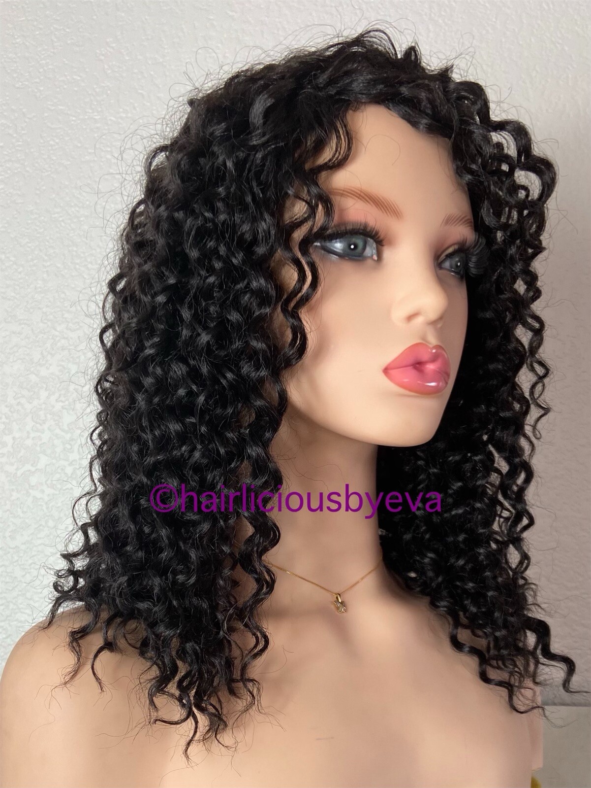 Kinky Curly Afro Wig Side Part Black Color 14 Inch Long