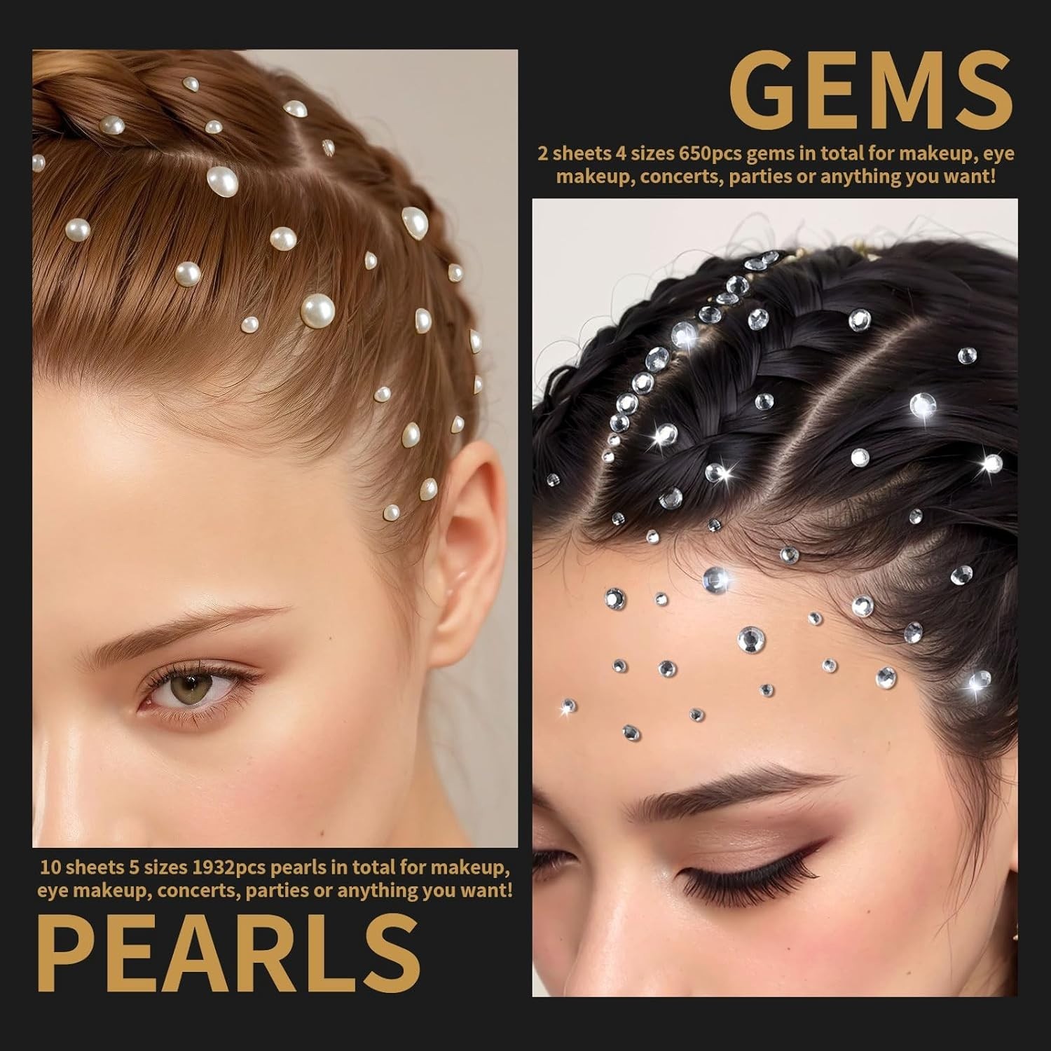 2662 Pcs Smooth Hair Pearls & Face Gems – Easy Application for Stunning Styles