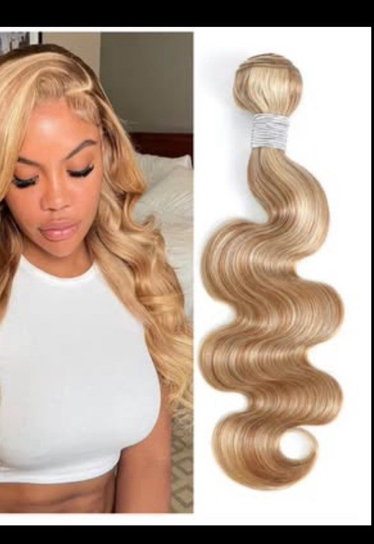 Honey blonde with highlights 27/613 HUMAN HAIR 18” extensions- NEW